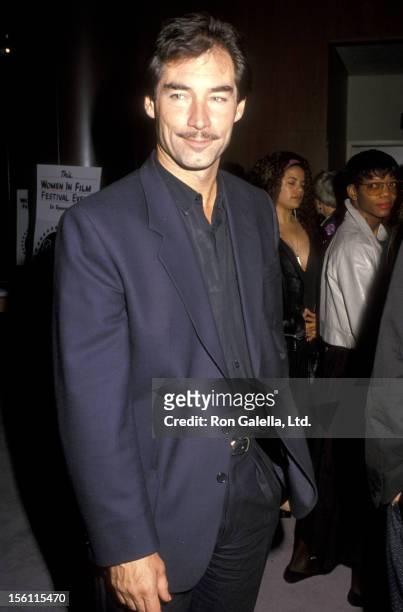 Actor Timothy Dalton attends the Sixth Annual International Women in Film Festival on October 27, 1990 at Directors Guild of America in Los Angeles,...