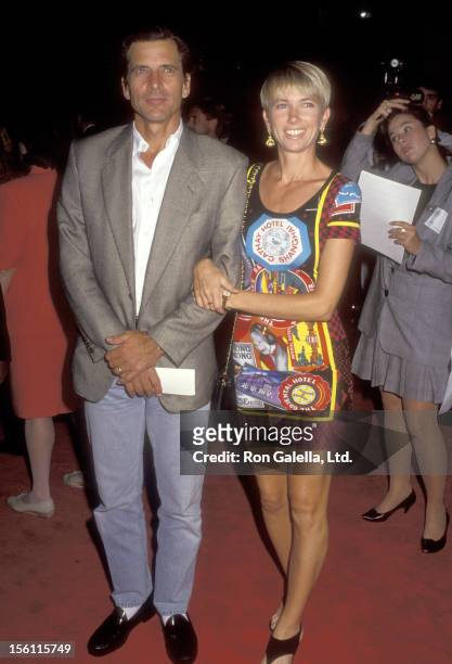 Actor Dirk Benedict and wife actress Toni Hudson attend the 'Mr. Saturday Night' Hollywood Premiere on September 22, 1992 at Mann's Chinese Theatre...