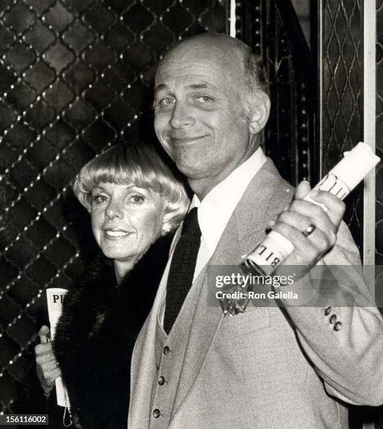 Actor Gavin MacLeod and wife Patti MacLeod attending a performance of 'Annie' on October 29, 1977 in New York City, New York.