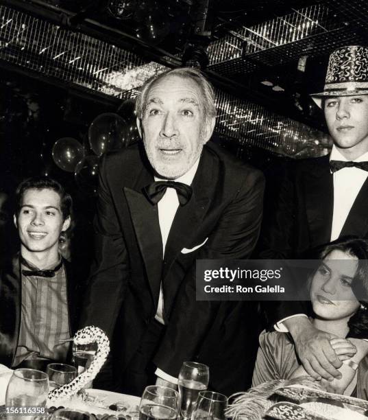 Actor Anthony Quinn and son Danny Quinn attend the Regine's New Year's Eve Party on December 31, 1983 at Regine's Disco in New York City, New York.