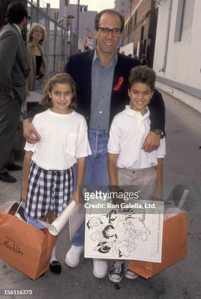 Producer/Studio Executive Jeffrey Katzenberg, daughter Laura Katzenberg, and son David Katzenberg attend the 'Aladdin' Hollywood Premiere on November...