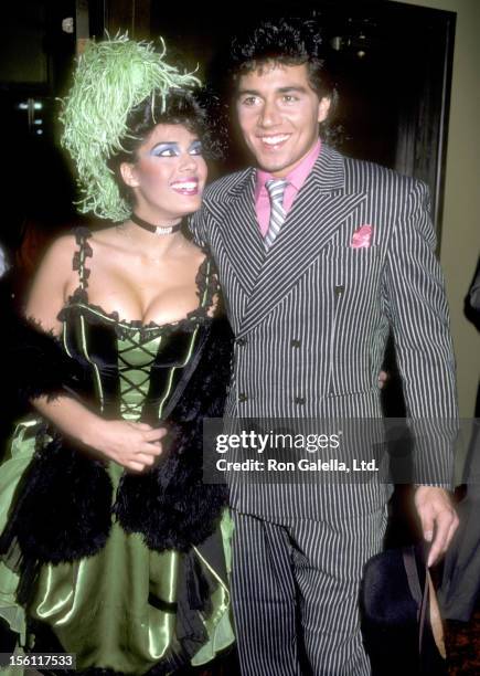 Actress Kristian Alfonso and Actor Bill Hufsey attend Allan Carr Hosts The Red Light Affair Goes to Hollywood Hookers and Gangsters Themed Party to...