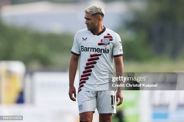 Nadiem Amiri of Leverkusen looks on during the pre-season friendly match between Bayer 04 Leverkusen and SC Paderborn at IMS Arena on July 21, 2023...