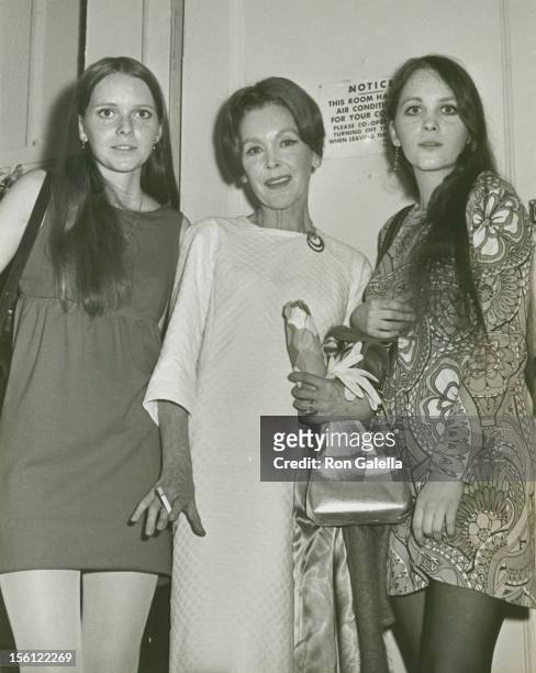 Actress Maureen O'Sullivan and daughters Tisa Farrow and Stephanie Farrow attending the opening of 'Keep It In The Family' on September 27, 1967 at...