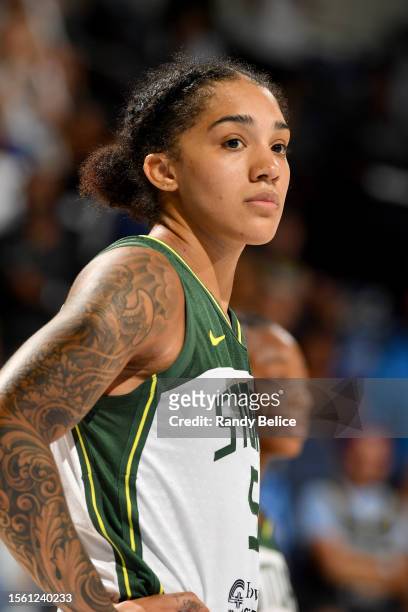 Gabby Williams of the Seattle Storm looks on during the game against the Chicago Sky on July 28, 2023 at the Wintrust Arena in Chicago, IL. NOTE TO...