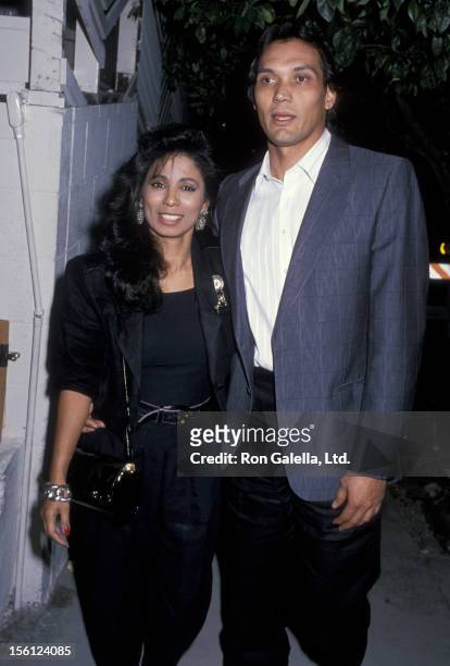 Actor Jimmy Smits and Wanda De Jesus being photographed on December 5, 1988 at Spago Restaurant in Westwood, California.