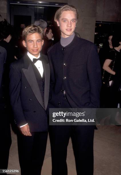 Actor Jonathan Taylor Thomas and Actor Devon Sawa attend the National Conference of Christians and Jews Gala Honoring Joe Roth on November 14, 1996...