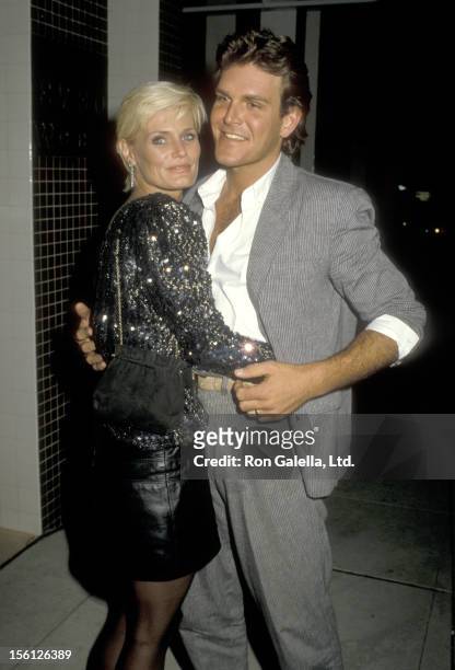 Actress Randi Brooks and husband Joseph Brazen on February 21, 1986 dining at Nicky Blair's Restaurant in Hollywood, California.