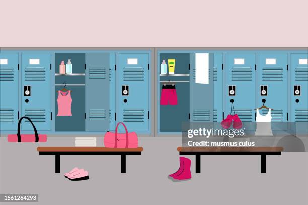 locker room and sports equipment belonging to female athletes - locker vector stock illustrations