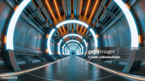 access to the metaverse through a neon lit tunnel - futuristic tunnel stock pictures, royalty-free photos & images