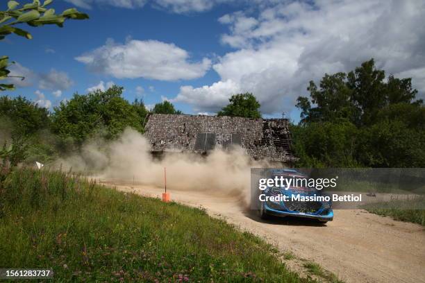 Ott Tanak of Estonia and Martin Jarveoja of Estonia compete with their M-Sport Ford WRT Ford Puma Rally1 Hybrid during Day Tw of the FIA World Rally...