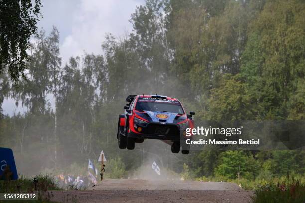 Esapekka Lappi of Finland and Janne Ferm of Finland compete with their Hyundai Shell Mobis WRT Hyundai i20 N Rally1 Hybrid during Day Two of the FIA...