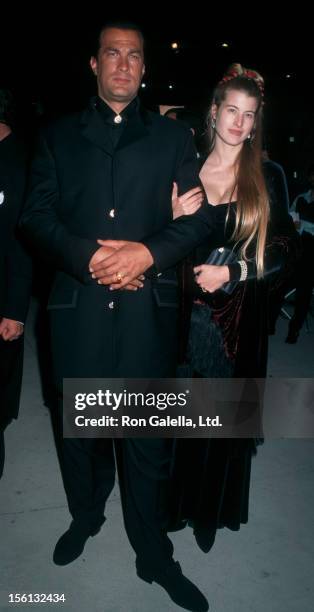 Actor Steven Seagal and Arissa Wolf attending Third Annual Vanity Fair Oscar Party on March 25, 1996 at Morton's Restaurant in West Hollywood,...