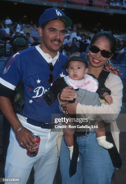 Actor Nicholas Turturro, wife Lissa Espinosa and daughter attending 'Hollywood Stars Night Baseball Game' on August 16, 1997 at Dodger Stadium in Los...