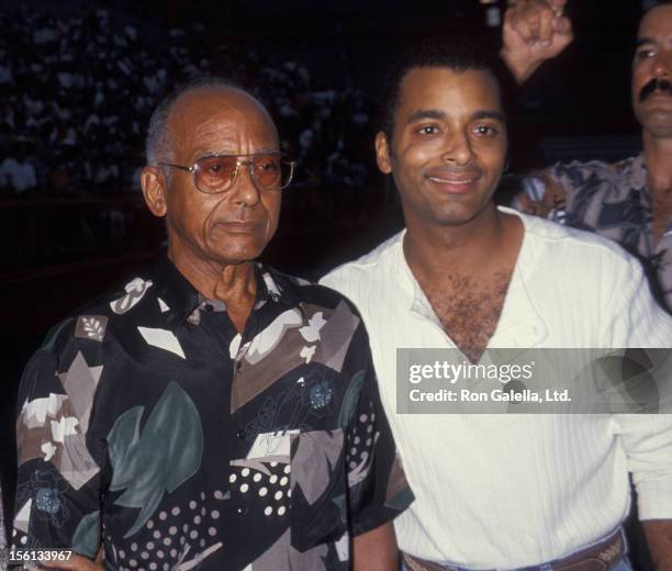 Singer Jon Secada and father Jose Secada attending 'Prayer For Liberty Benefit' on Sepember 17, 1994 at the Orange Bowl in Miami, Florida.