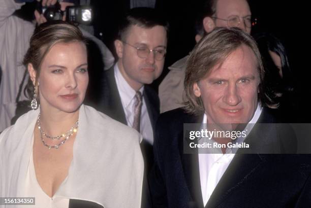 Actress Carole Bouquet and Actor Gerard Depardieu attend 'The Man in the Iron Mask' New York City Premiere on March 2, 1998 at Ziegfeld Theater in...
