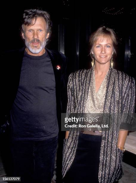 Musician/Actor Kris Kristofferson and wife Lisa Meyers attend the 'American Civil Liberties Union Fundraiser Dinner' on April 14, 1989 at Century...