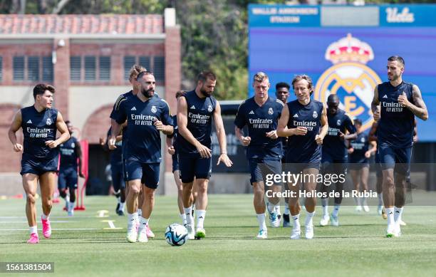 Real Madrid squad in action during a pre-season training session on July 21, 2023 in Los Angeles, California.