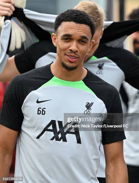 Trent Alexander-Arnold of Liverpool during a training session on July 21, 2023 in UNSPECIFIED, Germany.