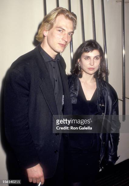 Actor Julian Sands and wife Evgenia Citkowitz attend the 'Gothic' New York City Premiere on April 8, 1987 at City Cinemas Cinema 1 in New York City,...