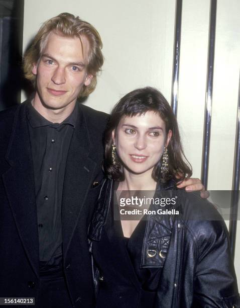 Actor Julian Sands and wife Evgenia Citkowitz attend the 'Gothic' New York City Premiere on April 8, 1987 at City Cinemas Cinema 1 in New York City,...