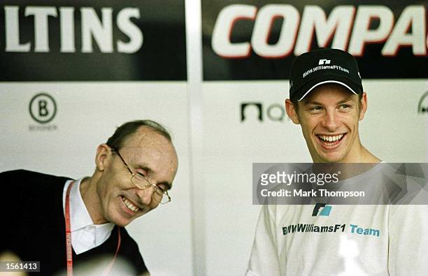Jenson Button of Great Britain and Williams with team boss Frank Williams during the qualifying session for the Japanese Grand Prix at Suzuka, Japan....