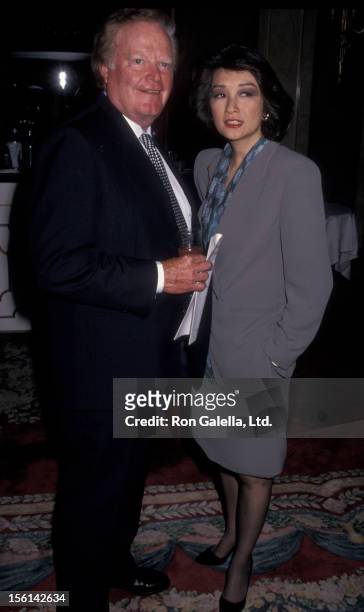 Businessman Roone Arledge and journalist Connie Chung attend Center for Communication Awards Luncheon Honoring Johnny Carson on May 24, 1993 at the...