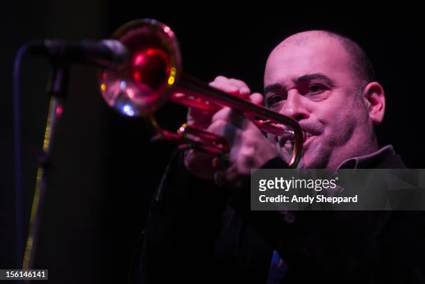 Stephane Belmondo performs on stage with the Stephane Belmondo Quartet during the London Jazz Festival 2012 on November 10, 2012 in London, United...