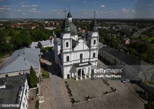 View of the Baroque Basilica of the Birth of the Virgin Mary, in Chelm, Lublin Voivodeship, Poland on July 09, 2023.