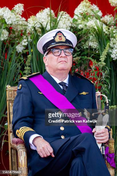 Prince Laurent of Belgium attends the military parade on the Palace Square on July 21, 2023 in Brussels, Belgium.