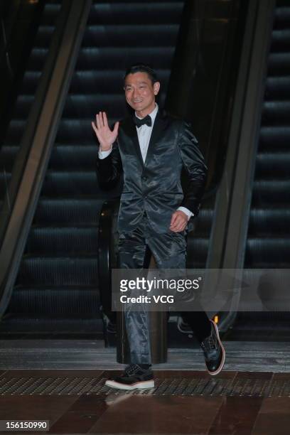 Actor Andy Lau attends the wedding ceremony of Guo Jingjing and Kenneth Fok Kai-kong at Hong Kong Convention and Exhibition Center on November 11,...