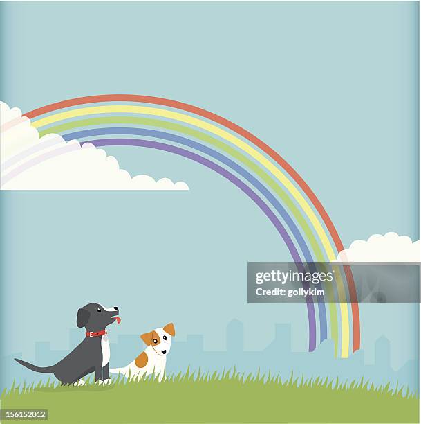 dogs and rainbow - pets outside stock illustrations