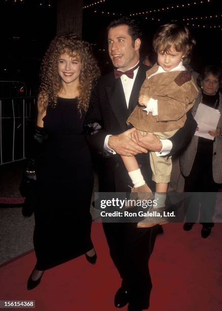 Actress Kelly Preston, actor John Travolta and actor Lorne Sussman attend the 'Look Who's Talking Too' Century City Premiere on December 13, 1990 at...