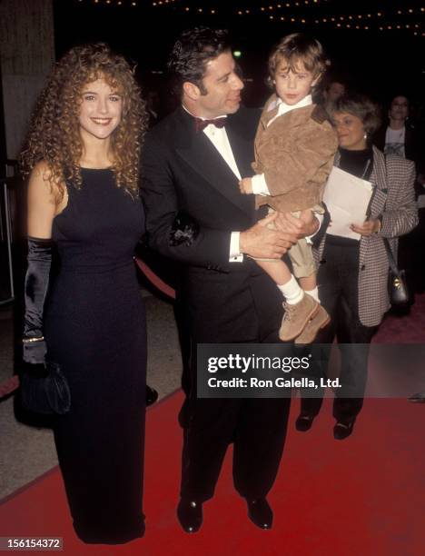 Actress Kelly Preston, actor John Travolta and actor Lorne Sussman attend the 'Look Who's Talking Too' Century City Premiere on December 13, 1990 at...