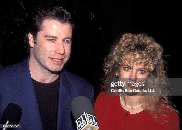 Actor John Travolta and actress Kelly Preston attend the 'Grease' Original Theatre Production's 20th Anniversary Celebration on February 15, 1992 at...