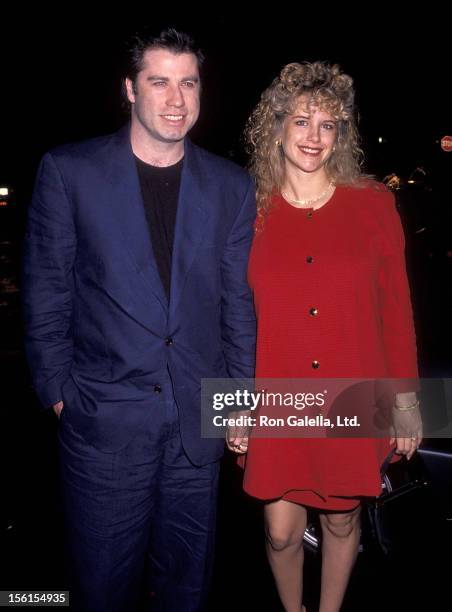 Actor John Travolta and actress Kelly Preston attend the 'Grease' Original Theatre Production's 20th Anniversary Celebration on February 15, 1992 at...