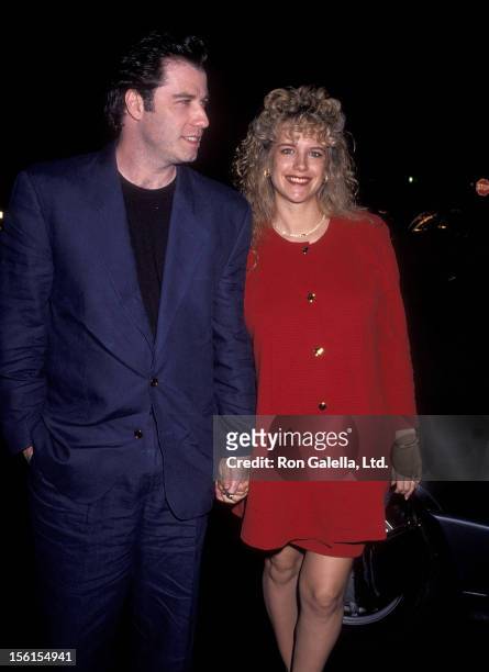 Actor John Travolta and actress Kelly Preston attend the 'Grease' Original Theatre Production's 20th Anniversary Celebration on February 15, 1992 at...