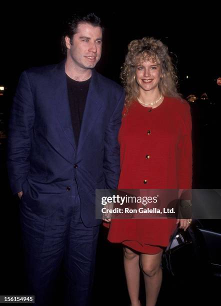 Actor John Travolta and actress Kelly Preston attend the 'Grease' Original Theatre Production's 20th Anniversary Celebration on February 15, 1992 at...