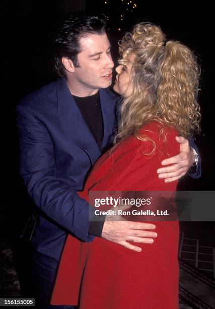 Actor John Travolta and actress Kelly Preston attend the 'Grease' Original Theatre Production's 20th Anniversary Celebration on February 15, 1992 at...