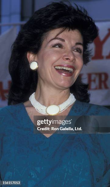 Actress Annette Funicello attends the press conference for 'Back To The Beach' on July 28, 1987 at the World Trade Center in New York City.