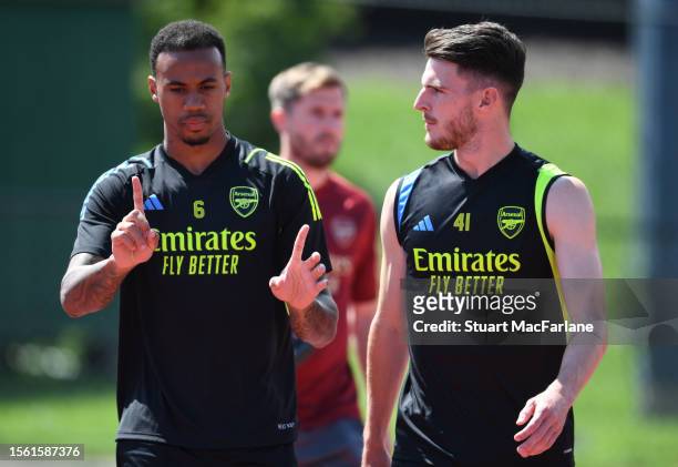 Gabriel and Declan Rice of Arsenal during a training session on July 21, 2023 in Washington, DC.