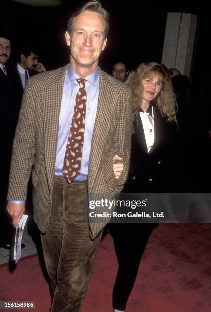 Actor Ted Shackelford and wife Annette Wolfe attend 'A Perfect World' Westwood Premiere on November 15, 1993 at Mann National Theatre in Westwood,...