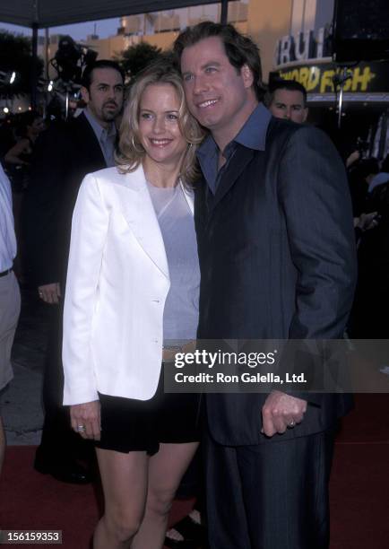 Actress Kelly Preston and actor John Travolta attend the 'Swordfish' Westwood Premiere on June 4, 2001 at Mann Village Theatre in Westwood,...