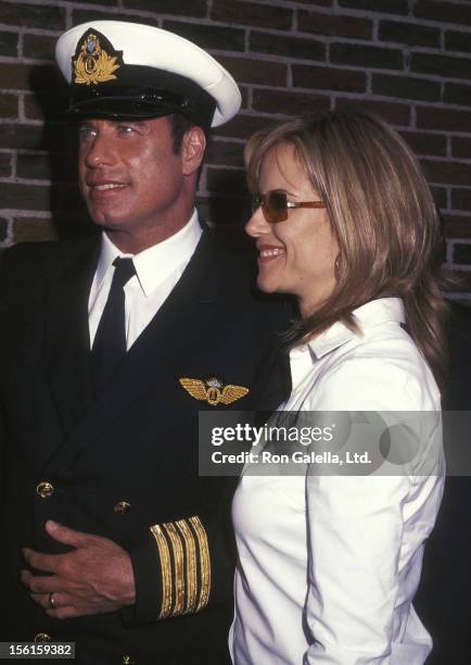 Actor John Travolta and actress Kelly Preston visit 'The Late Show with David Letterman' on August 28, 2001 at the Ed Sullivan Theatre in New York...