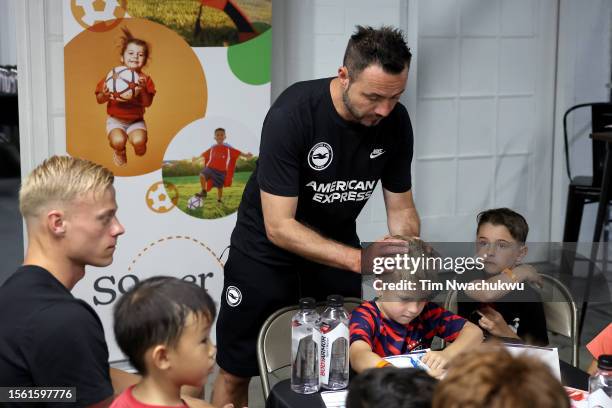 Brighton & Hove Albion FC manager Roberto De Zerbi speaks with youth clinic participants on July 21, 2023 in Philadelphia, Pennsylvania.