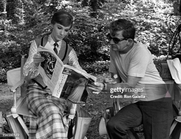 Actress Julie Andrews and director Blake Edwards sighted on location filming 'Darling Lili' on September 27, 1968 in Paris, France.