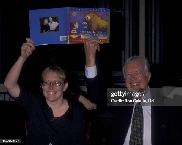 Amy Carter and Jimmy Carter attend book party for 'The Little Baby Snoogle Fleejer' on December 13, 1995 at Barnes and Noble in New York City.