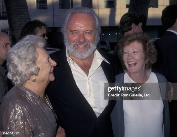Actor Anthony Hopkins, mother Muriel Hopkins and wife Lyn Davis attend the world premiere of 'The Mask Of Zorro' on July 10, 1998 at the Academy...