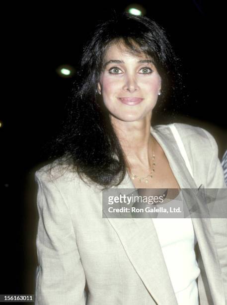 Actress Connie Sellecca on June 8, 1986 dining at Nicky Blair's Restaurant in Hollywood, California.