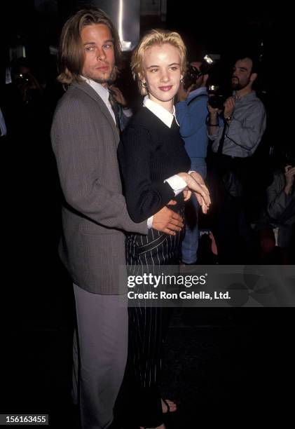 Actor Brad Pitt and actress Juliette Lewis attend 'A River Runs Through It' New York City Premiere on October 8, 1991 at the Ziegfeld Theater in New...